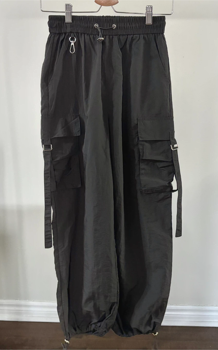 Charcoal Grey Parachute Cargo Pants