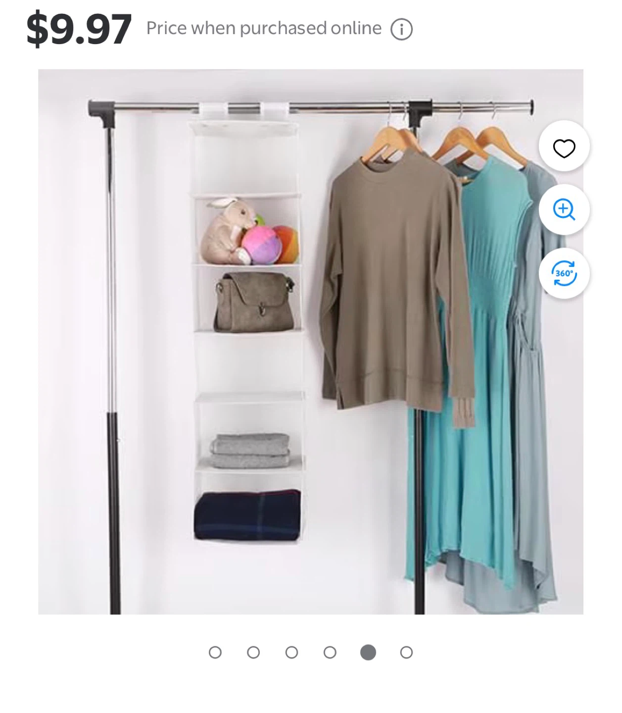 White 6-Shelf Hanging Closet Organizer