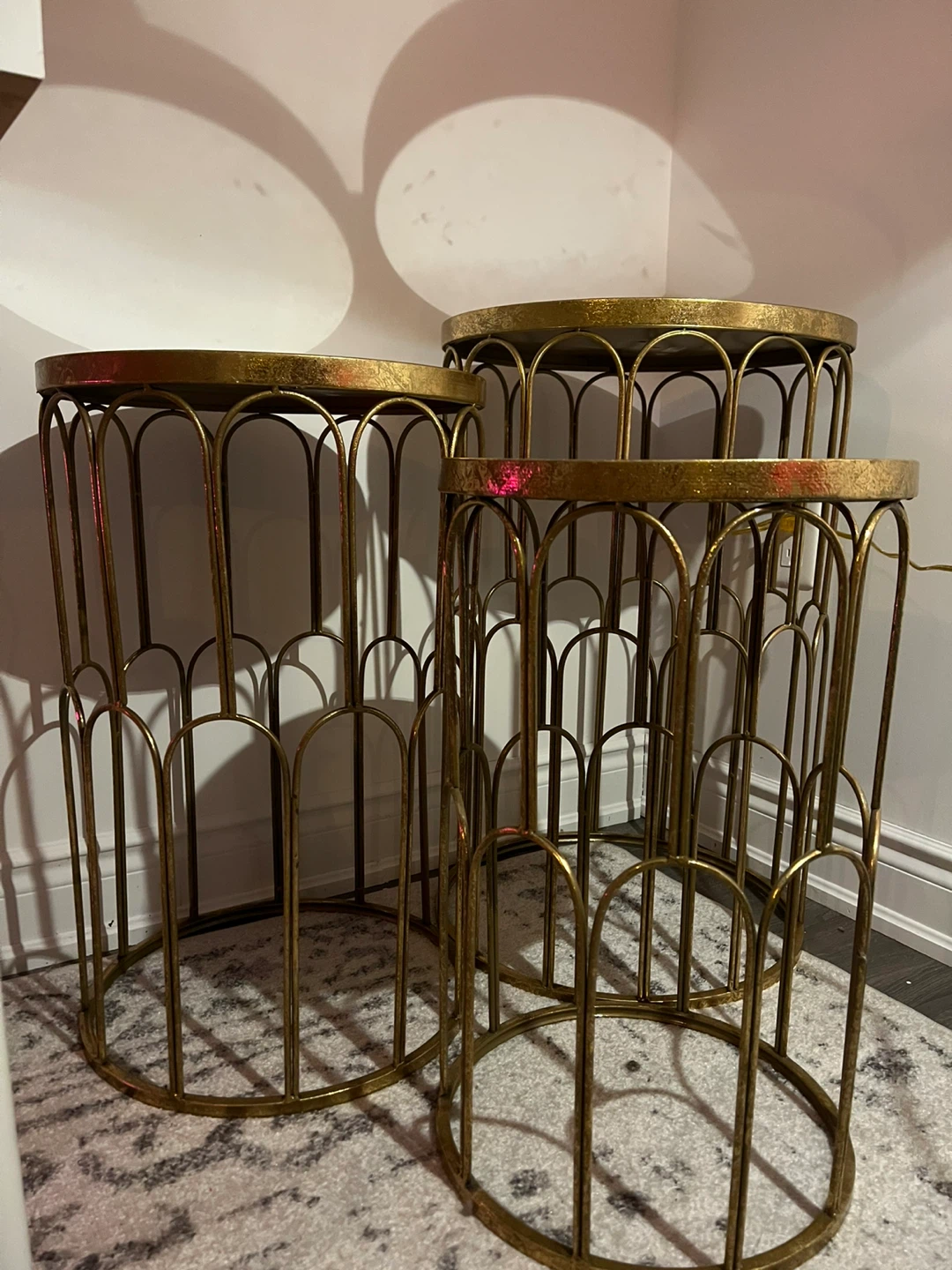 Set of 3 Gold Metal Accent Tables
