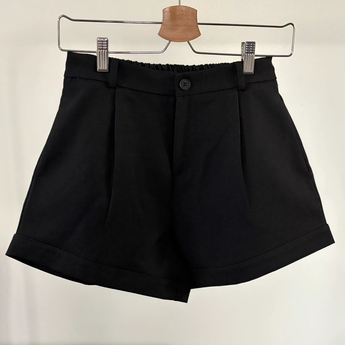 Black High Waisted Pleated Shorts
