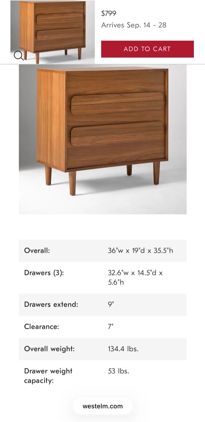 West Elm Mid-Century 3-Drawer Dresser (Walnut) - photo 3