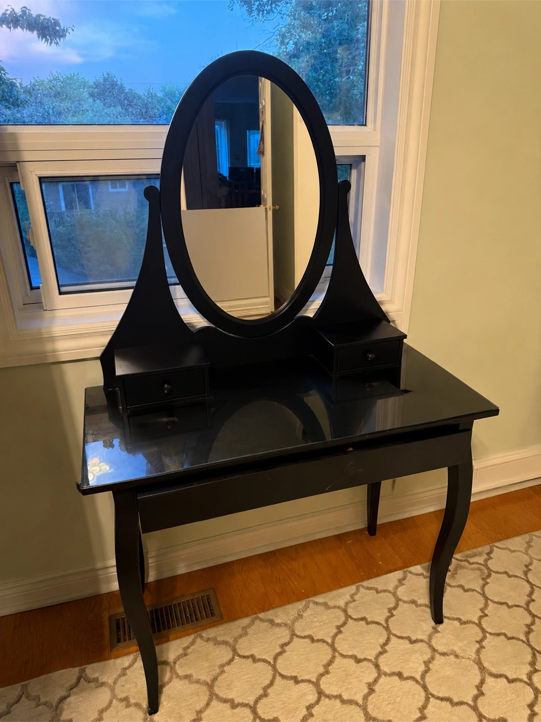IKEA Black Vanity Dresser Table with Oval Mirror