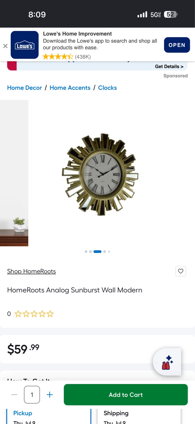 HomeRoots Analog Sunburst Wall Clock - photo 2