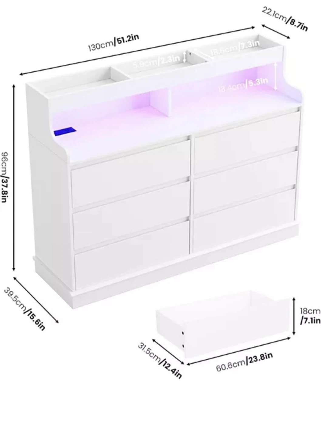 New Unopened Dresser for Bedroom 6 Drawers, LED Lights - photo 2