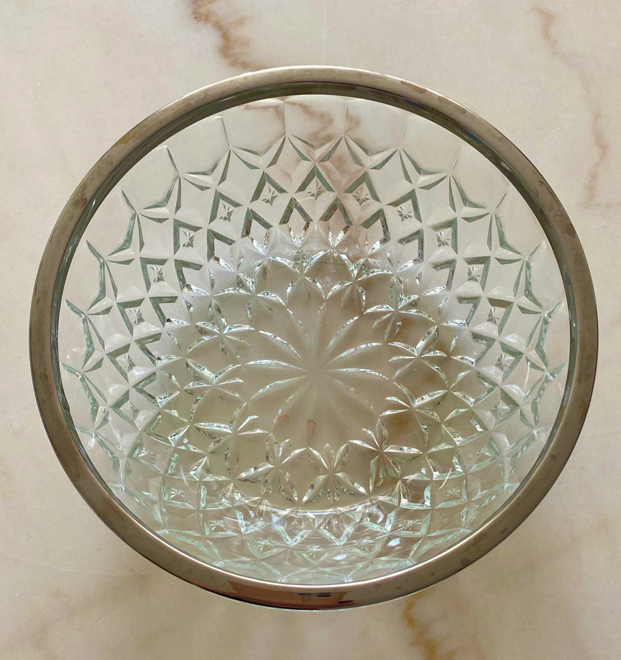 Glass Serving Bowl with Silver Rim