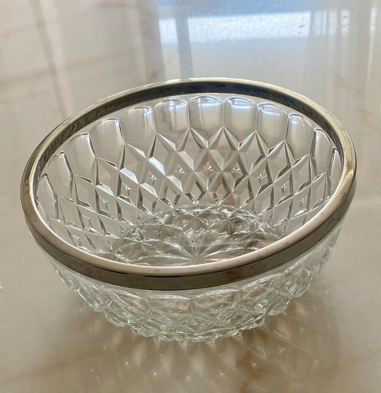Glass Serving Bowl with Silver Rim - photo 3