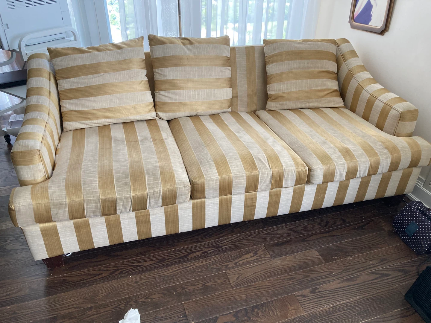 Striped Gold and White Sofa
