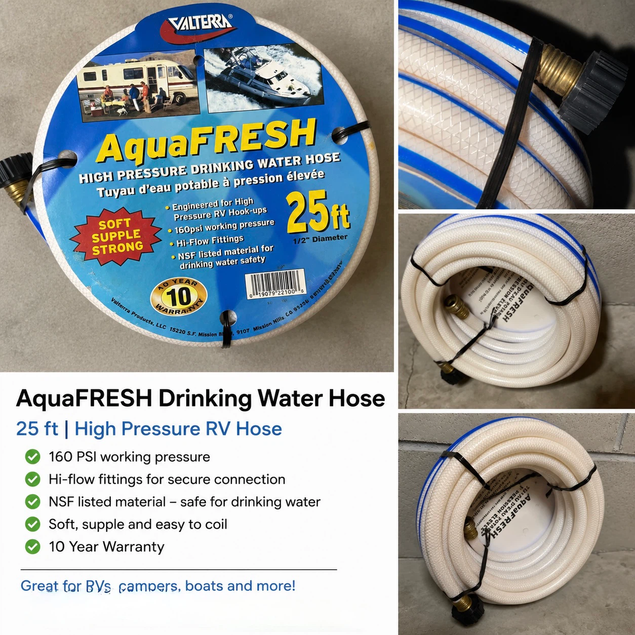 Valterra AquaFRESH 25 ft Drinking Water Hose – RV/Boat