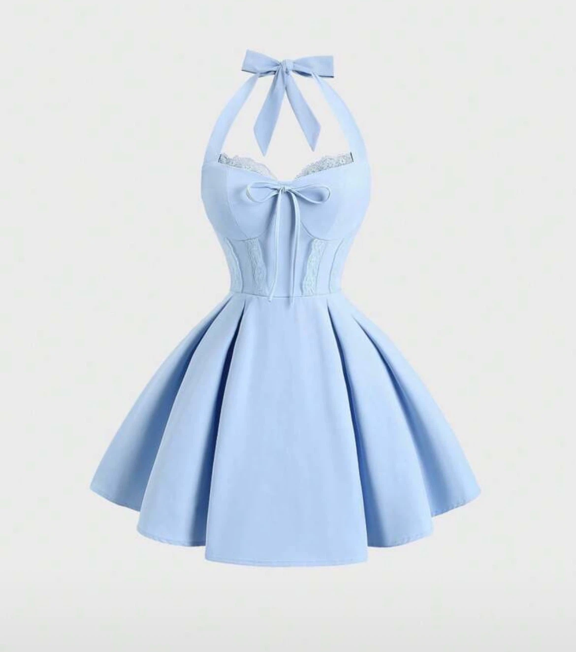Baby Blue Halter Neck Dress with Bow Detail