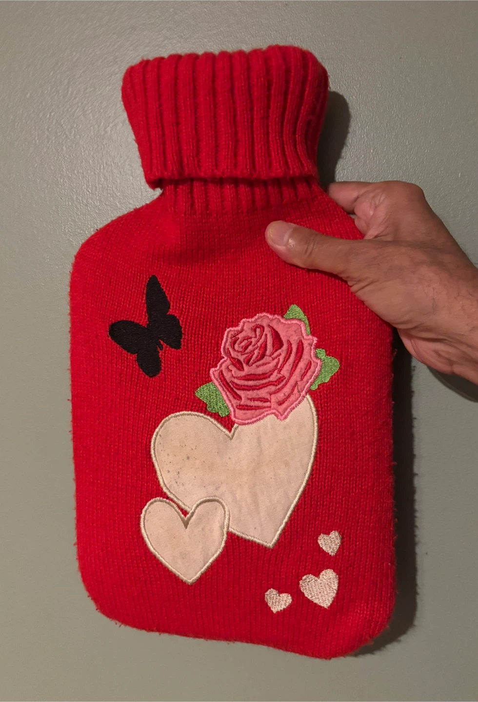 Hot Water Bottle with Beautiful Red knitted woollen cover