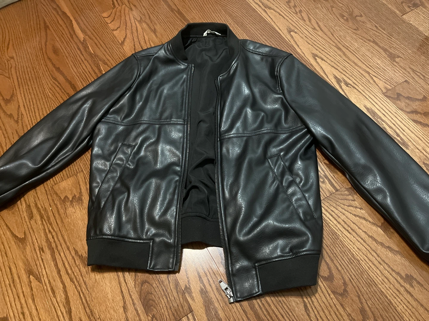 Zara Black Leather Bomber Jacket