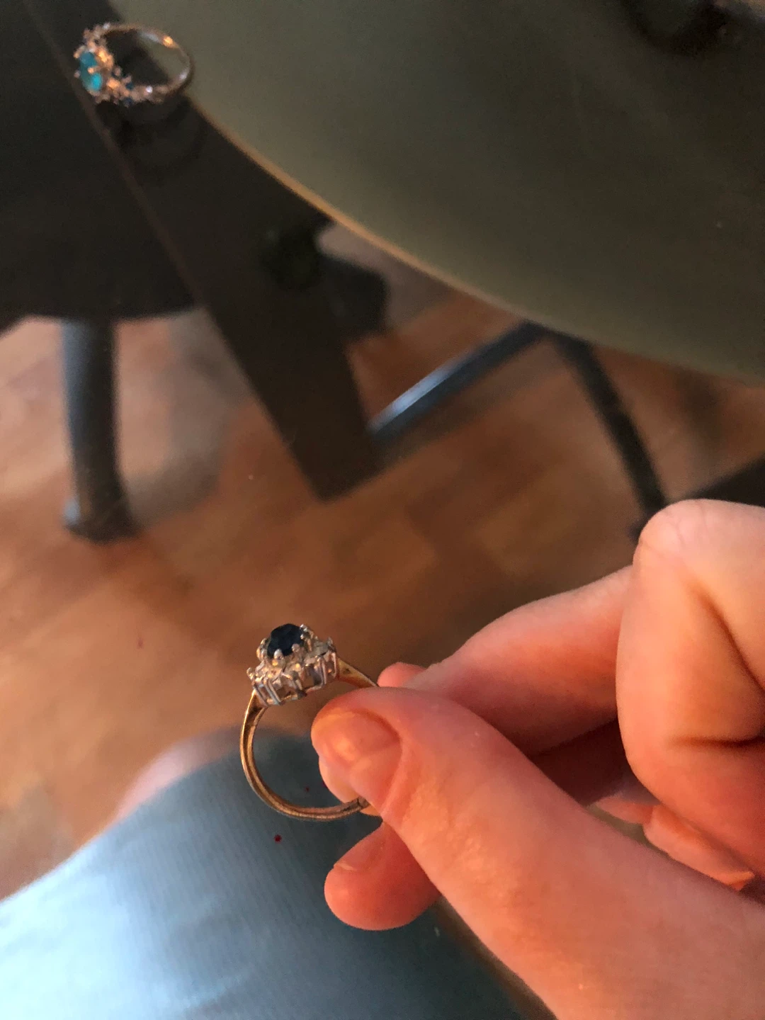 Oval Blue Stone Ring with Clear Accent Stones - photo 2