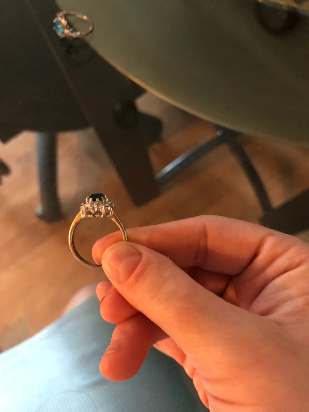 Oval Blue Stone Ring with Clear Accent Stones - photo 5