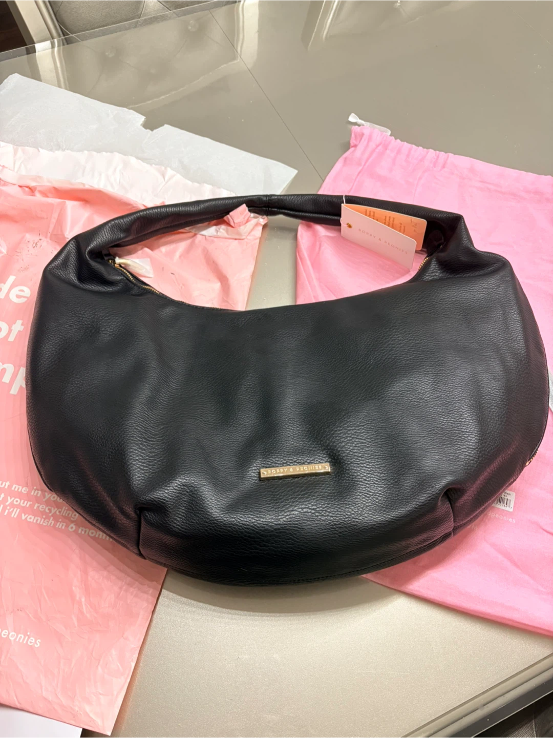 Poppy & Peonies Slouchy Tote Bag - Black