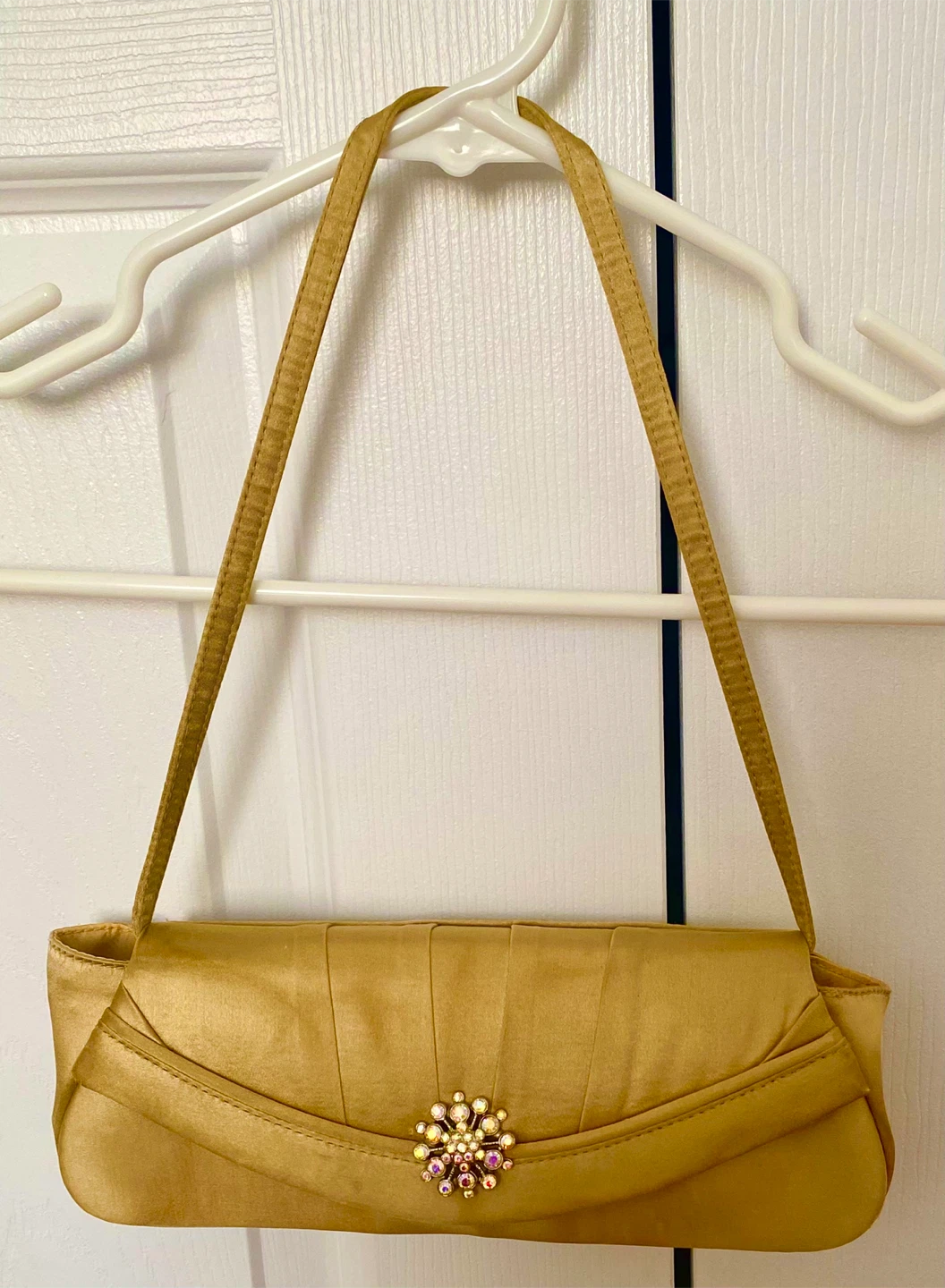 Gold Satin Clutch with Rhinestone Accent - photo 4