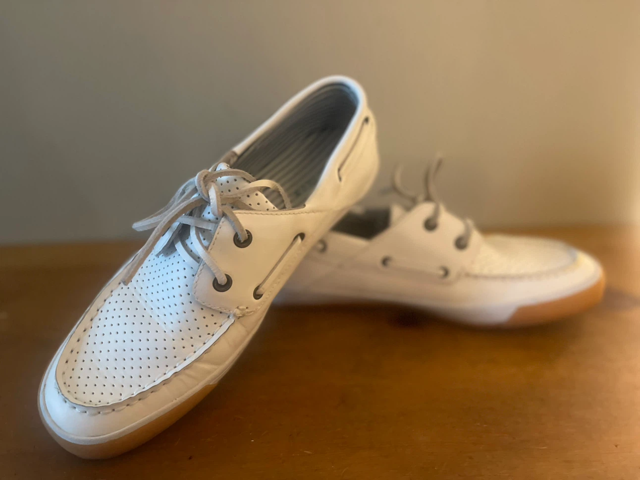 Lacoste White Perforated Boat Shoes