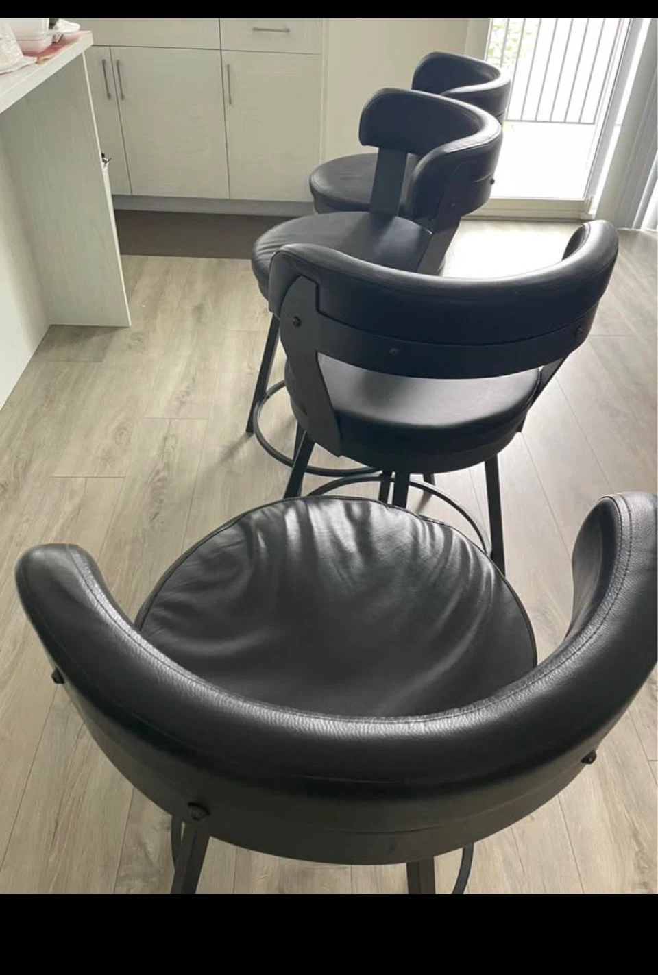 Set of 4 Black Leather Bar Stools