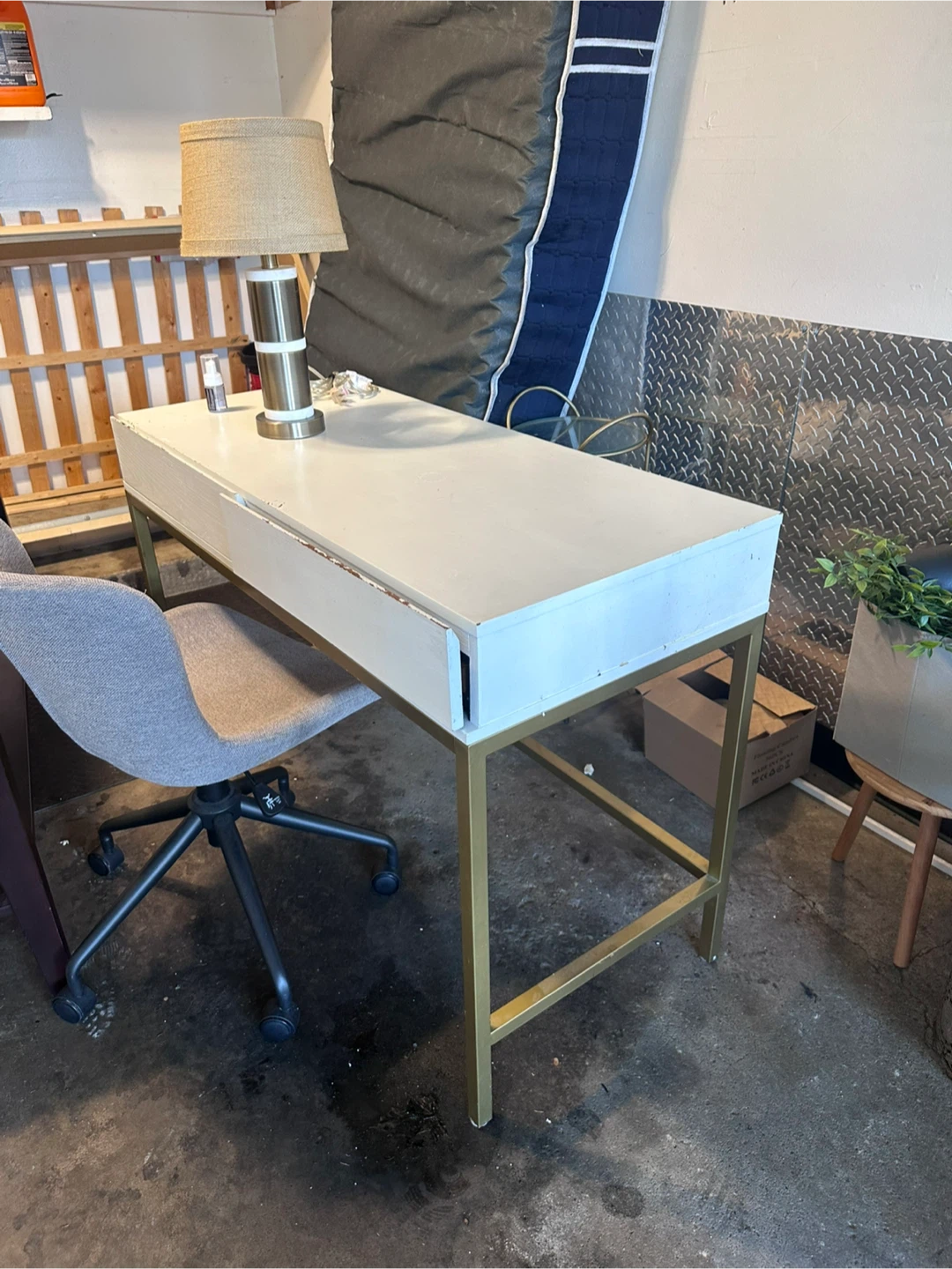 White Desk with Gold Frame and chair