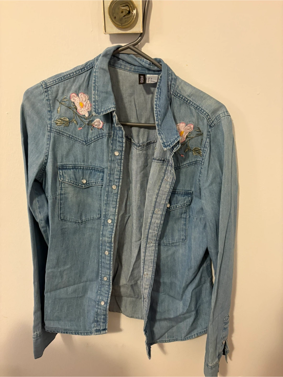 H&M Denim Shirt with Floral Embroidery & Old Navy Cardigan