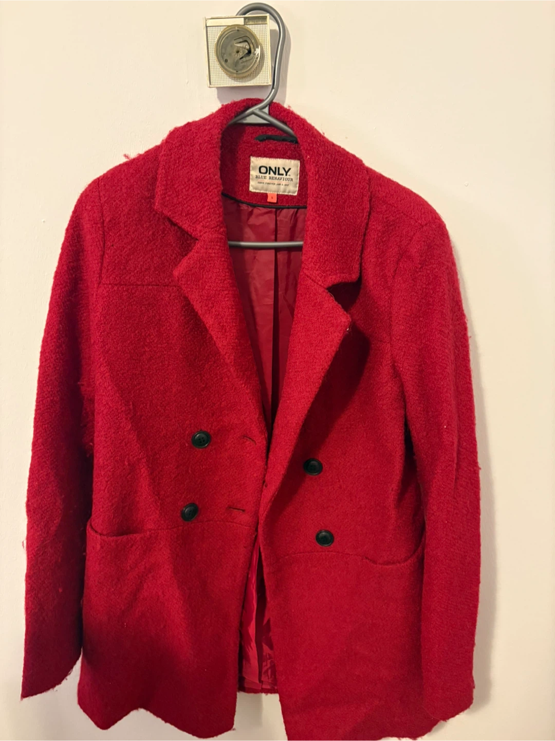 ONLY Red Double-Breasted Blazer style Woolen Coat