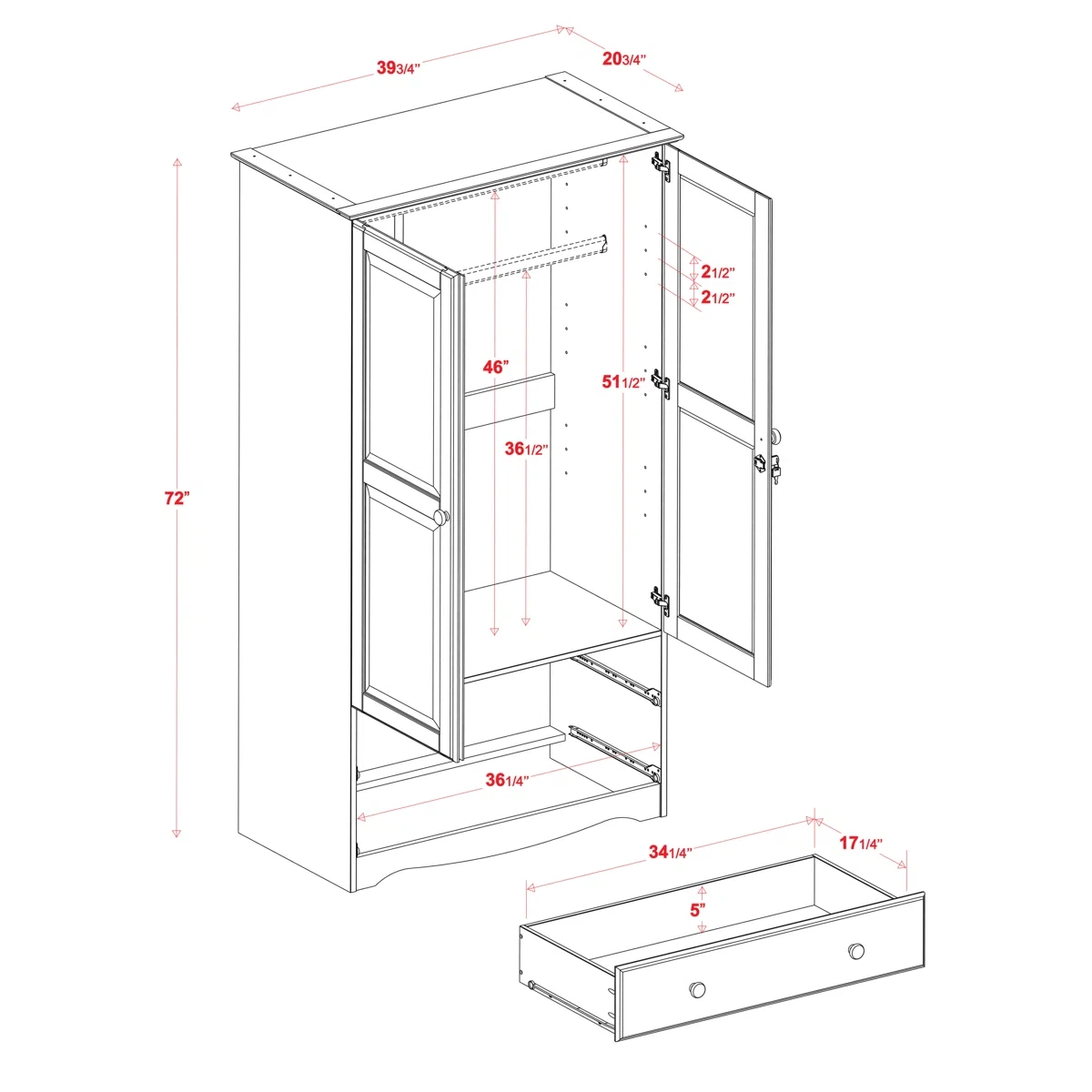 Solid Wood 2-door Wardrobe Armoire - photo 5