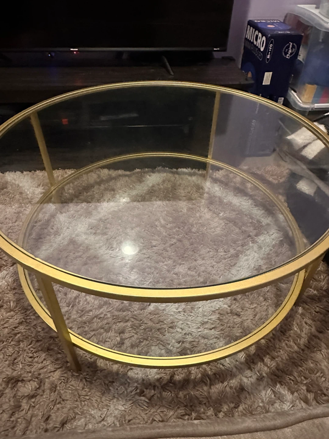 Round Glass Coffee Table with Gold Frame