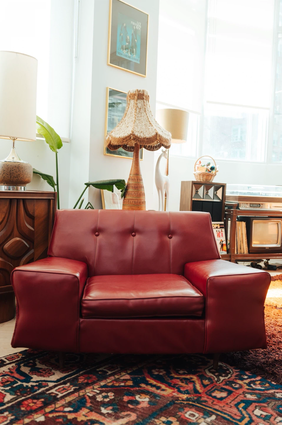 1970s Oxblood Vinyl Lounge Chair | Low Profile Club Chair