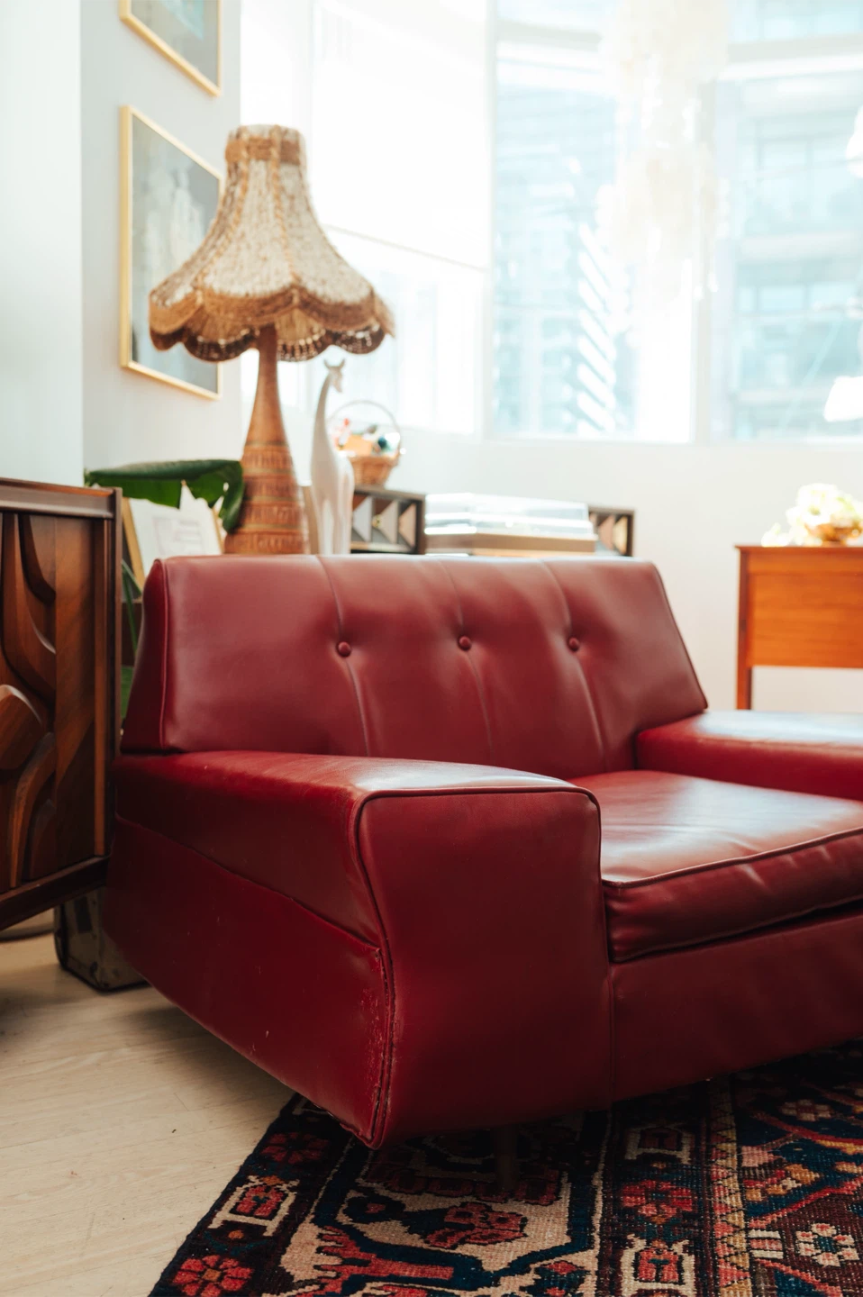 1970s Oxblood Vinyl Lounge Chair | Low Profile Club Chair - photo 2