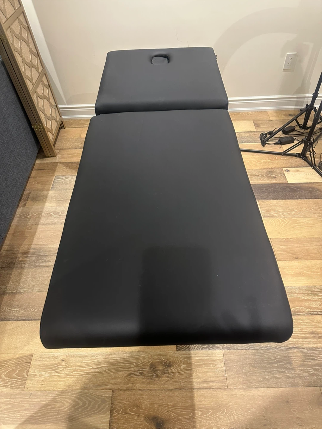 Black Massage Table with Face Cradle and chair