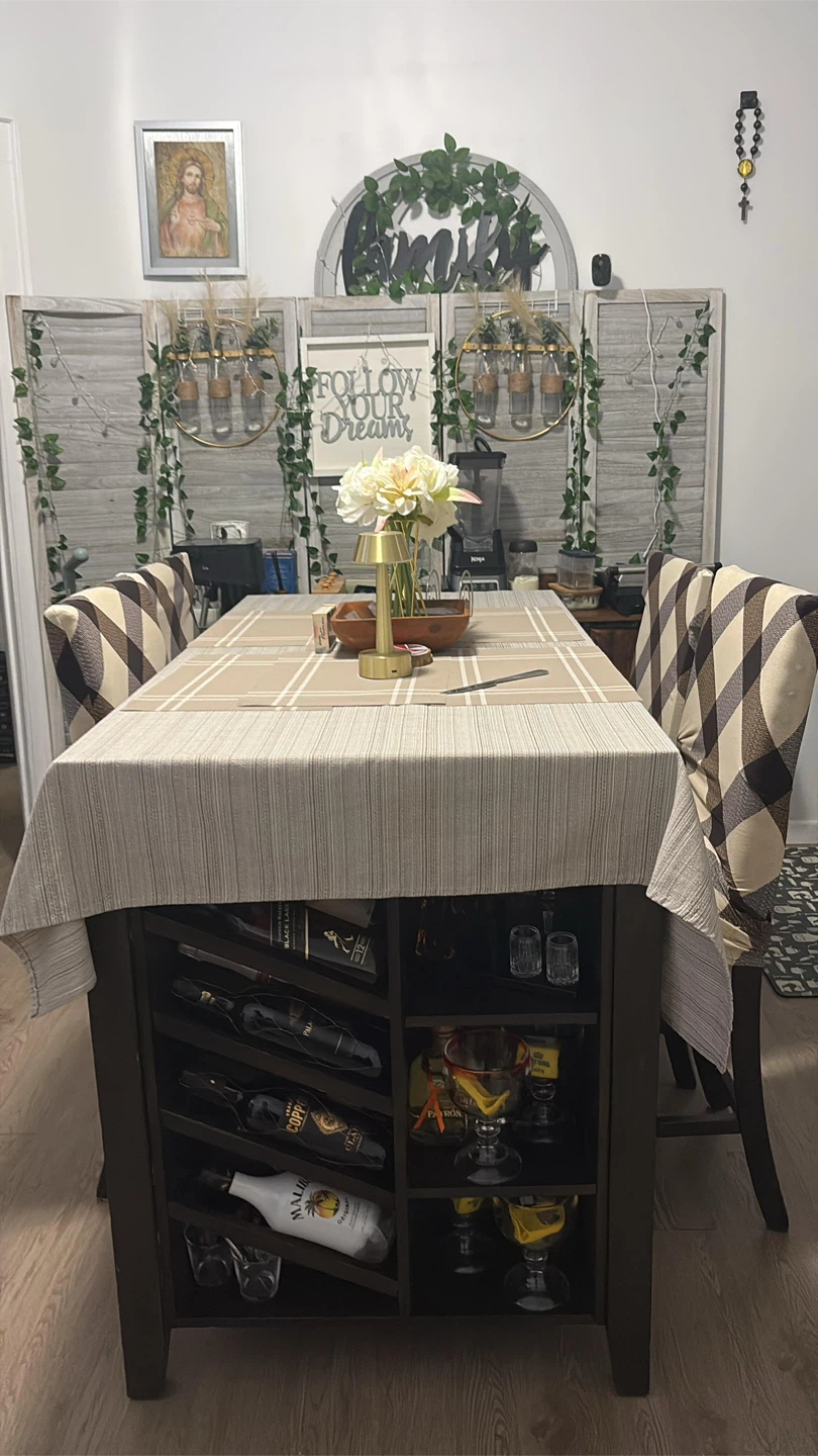 Dark Wood Dining Table with Wine Storage