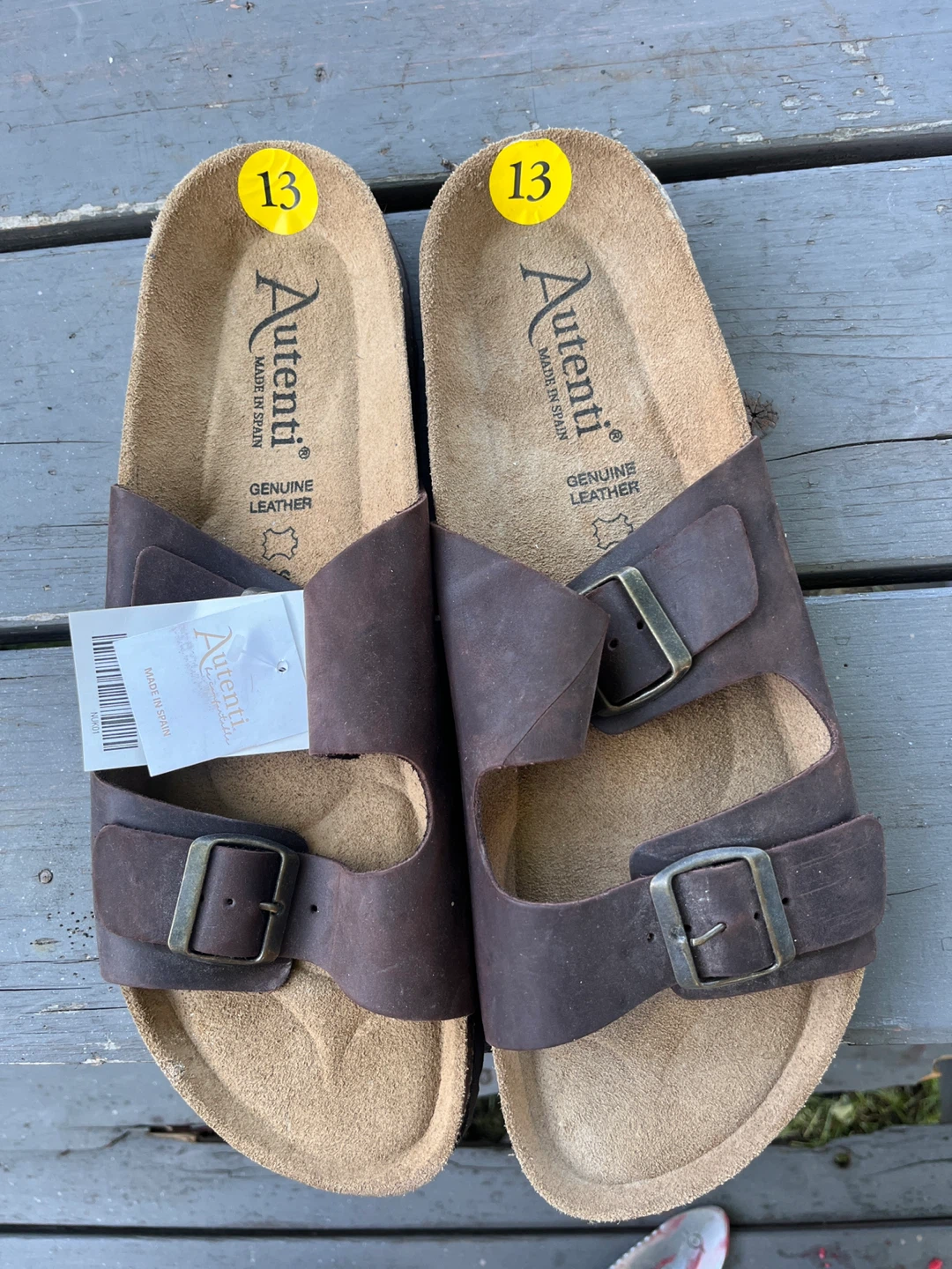Autenti Brown Genuine Leather Sandals Size 13