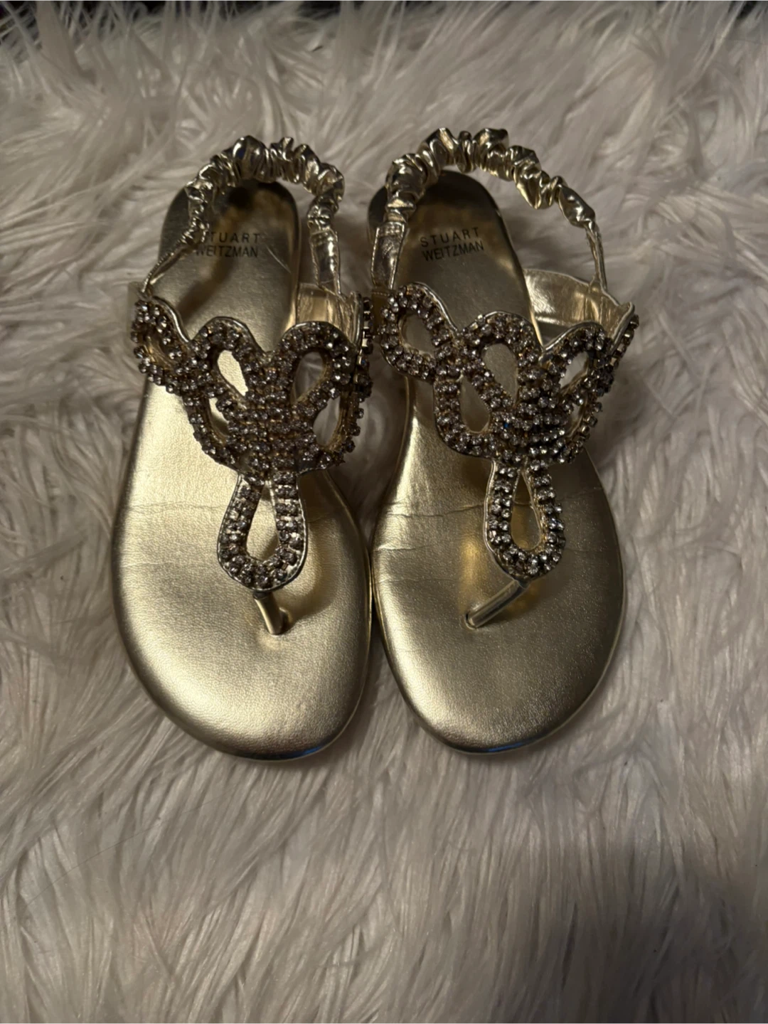 Stuart Weitzman Gold Embellished Thong Sandals