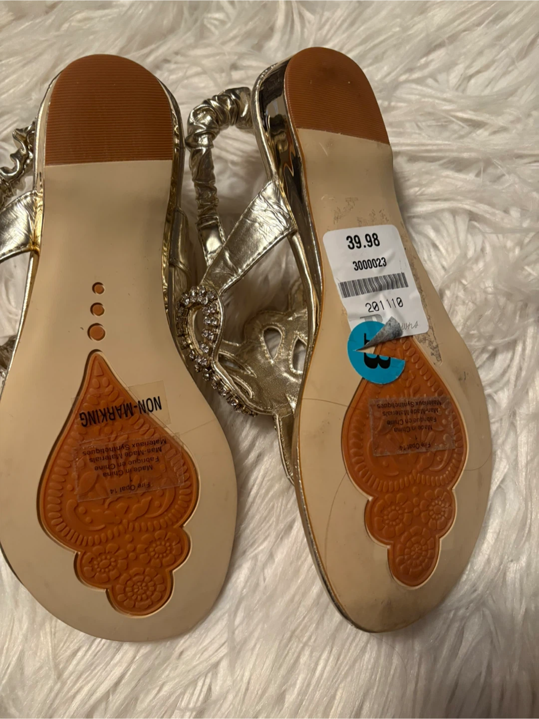 Stuart Weitzman Gold Embellished Thong Sandals - photo 2