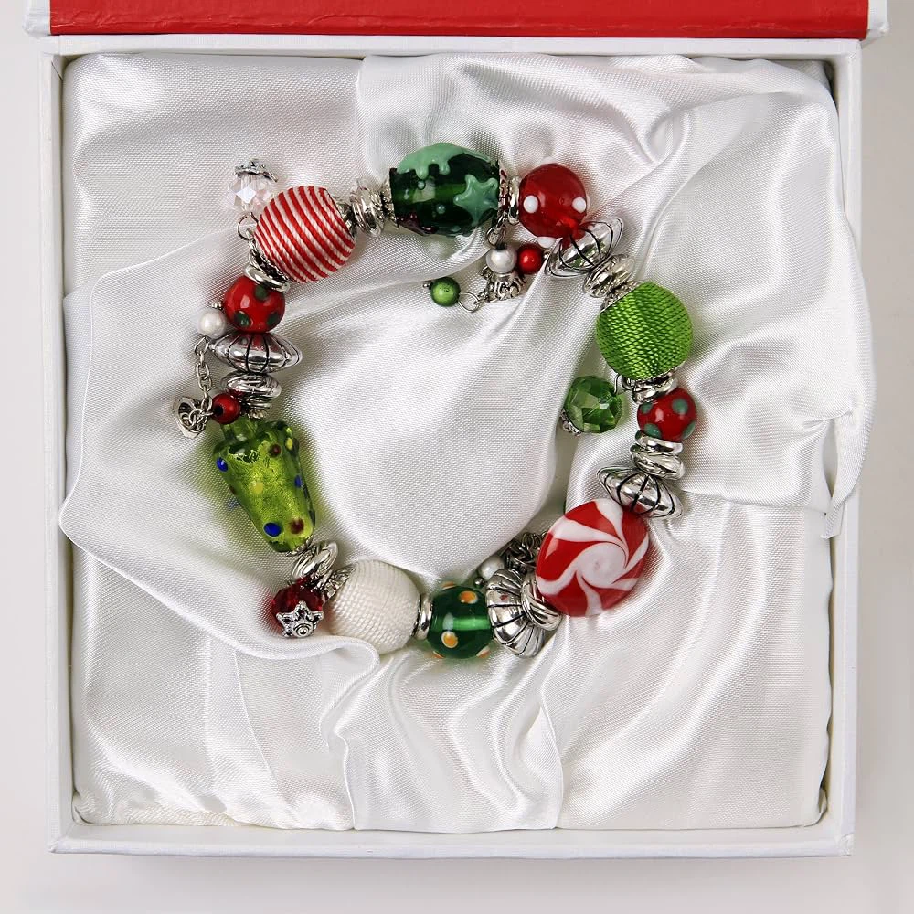 New Holiday cheer charm bracelet with glass beads