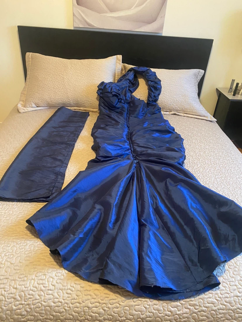 Blue Formal Gown with Matching Scarf