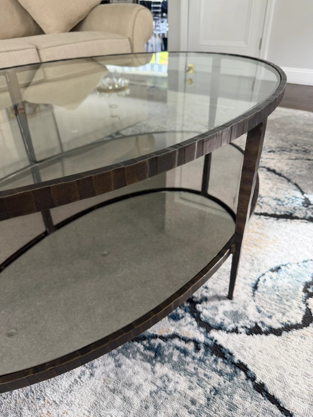 Crate and Barrel Oval Glass Coffee Table with Metal Frame - photo 2