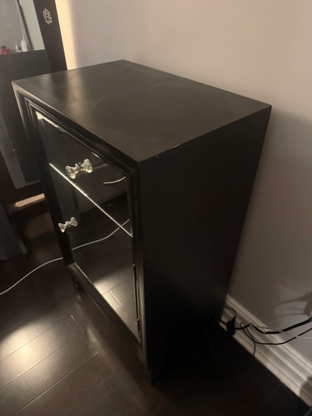 Black Mirrored Accent Cabinet with Drawer - photo 4