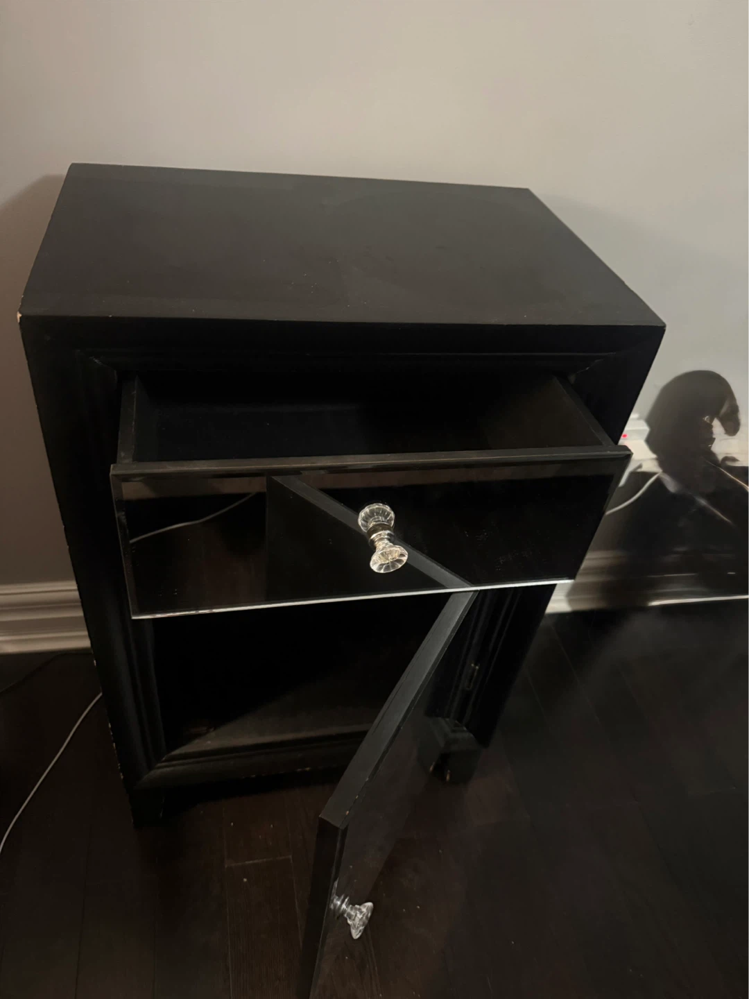 Black Mirrored Accent Cabinet with Drawer - photo 2