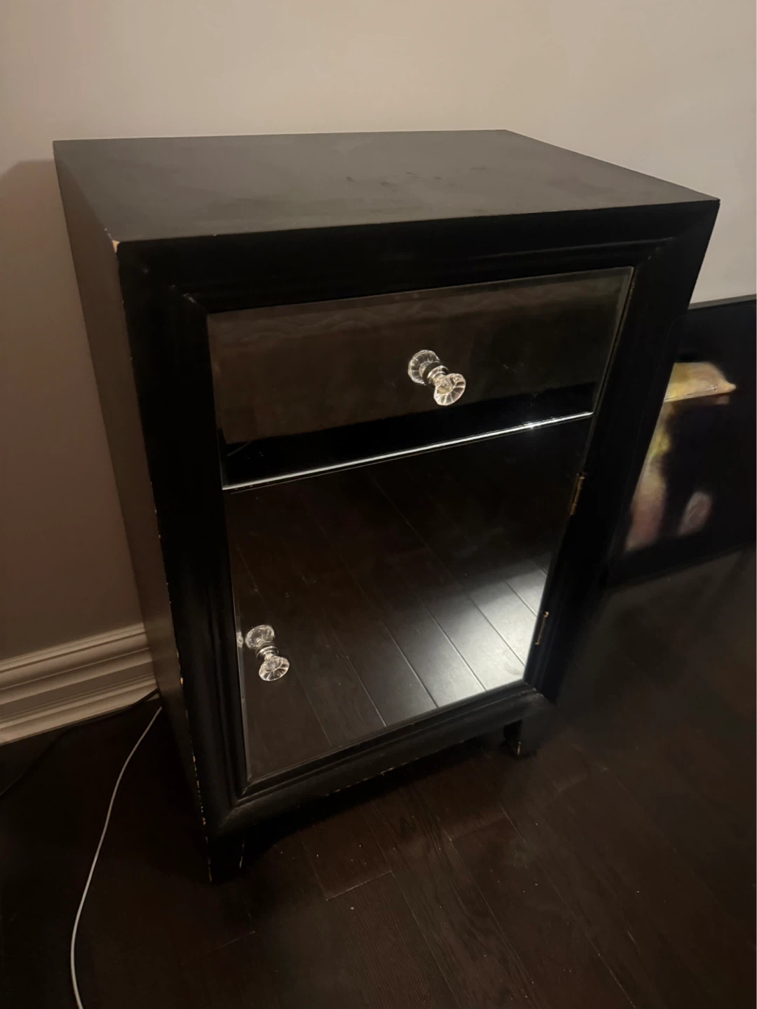 Black Mirrored Accent Cabinet with Drawer - photo 3