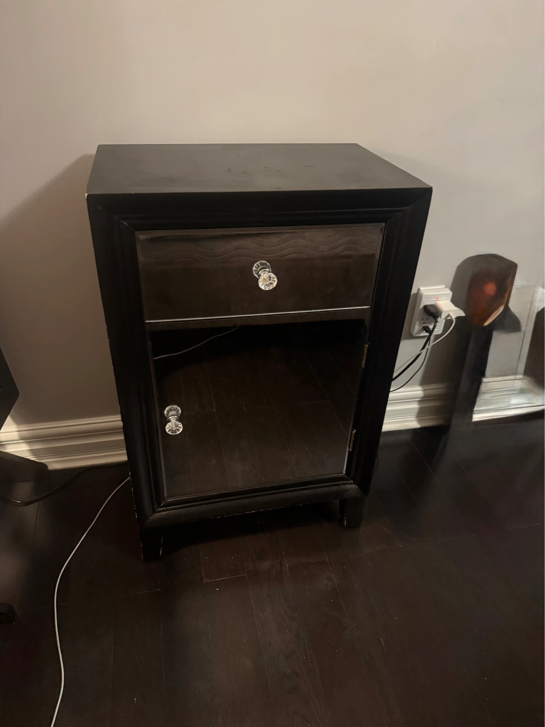 Black Mirrored Accent Cabinet with Drawer