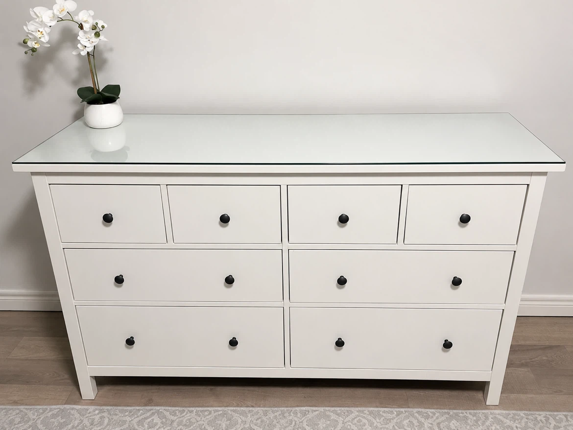 IKEA Hemnes White 8-Drawer Dresser with Glass Top