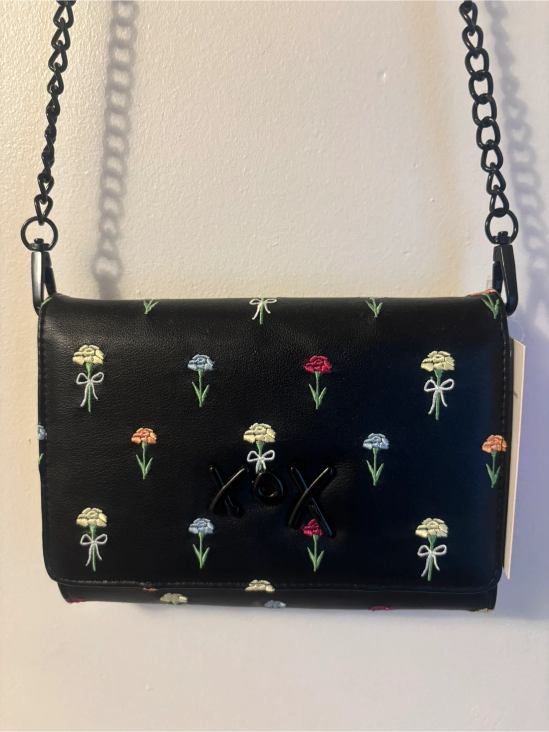 Betsey Johnson Black Embroidered Floral Wallet/Clutch