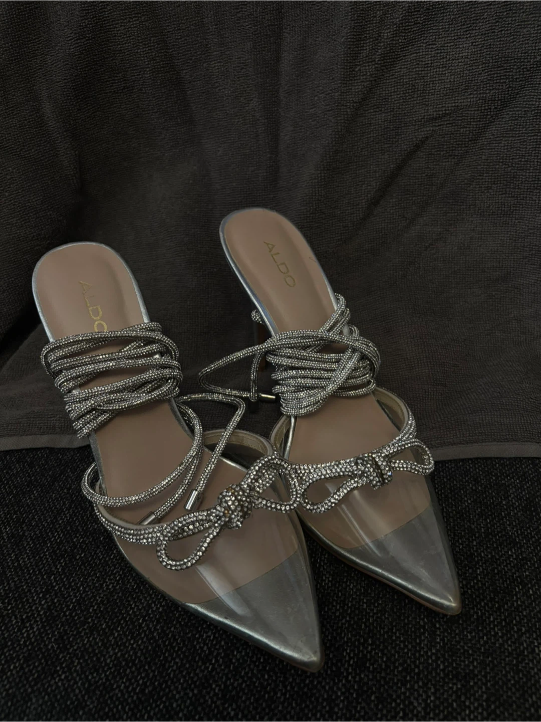 ALDO Silver Embellished Bow Heels