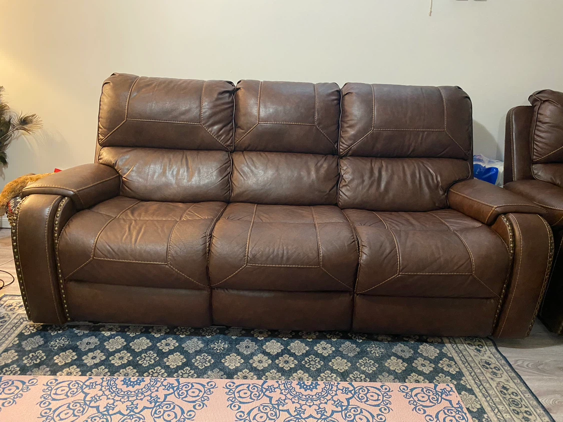 Brown Leather Reclining Sofa with Cup Holders - photo 2