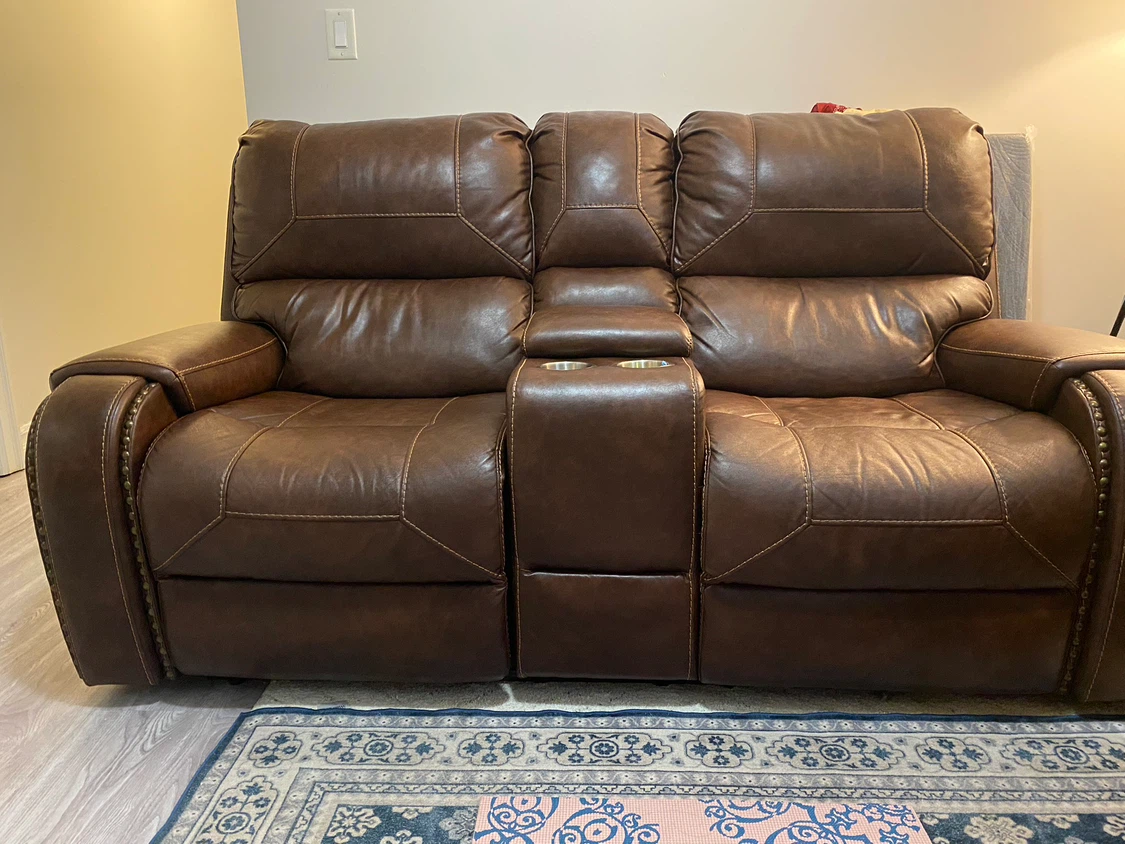 Brown Leather Reclining Sofa with Cup Holders - photo 3