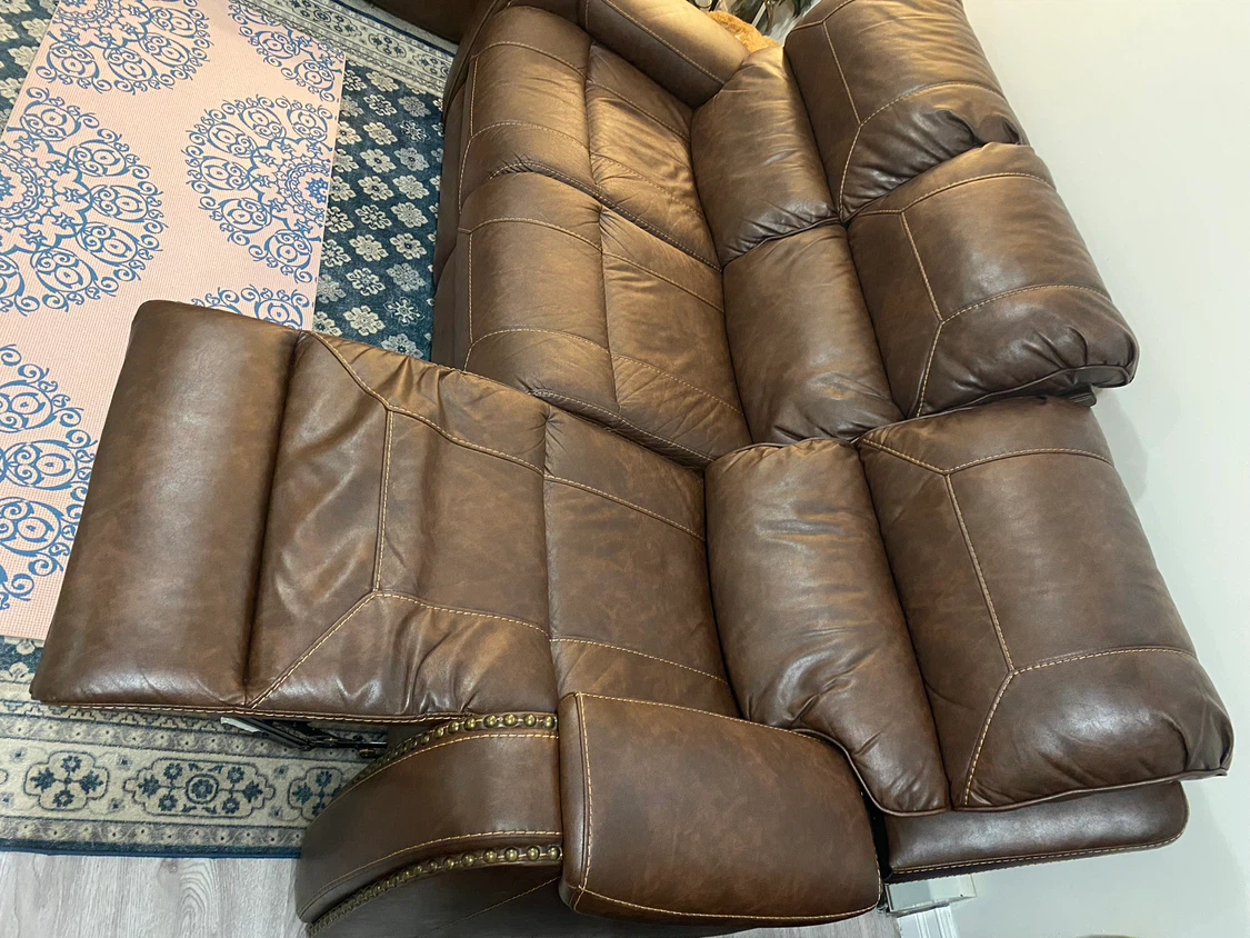 Brown Leather Reclining Sofa with Cup Holders - photo 4