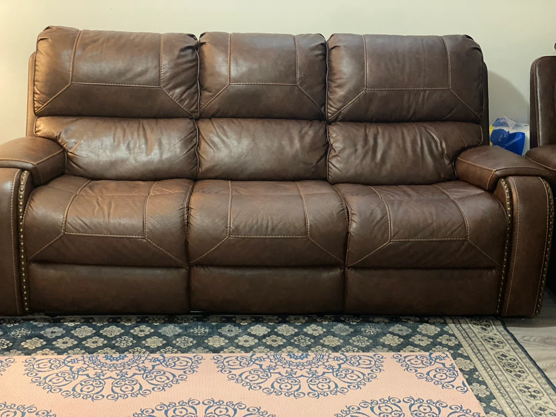 Brown Leather Reclining Sofa with Cup Holders - photo 5