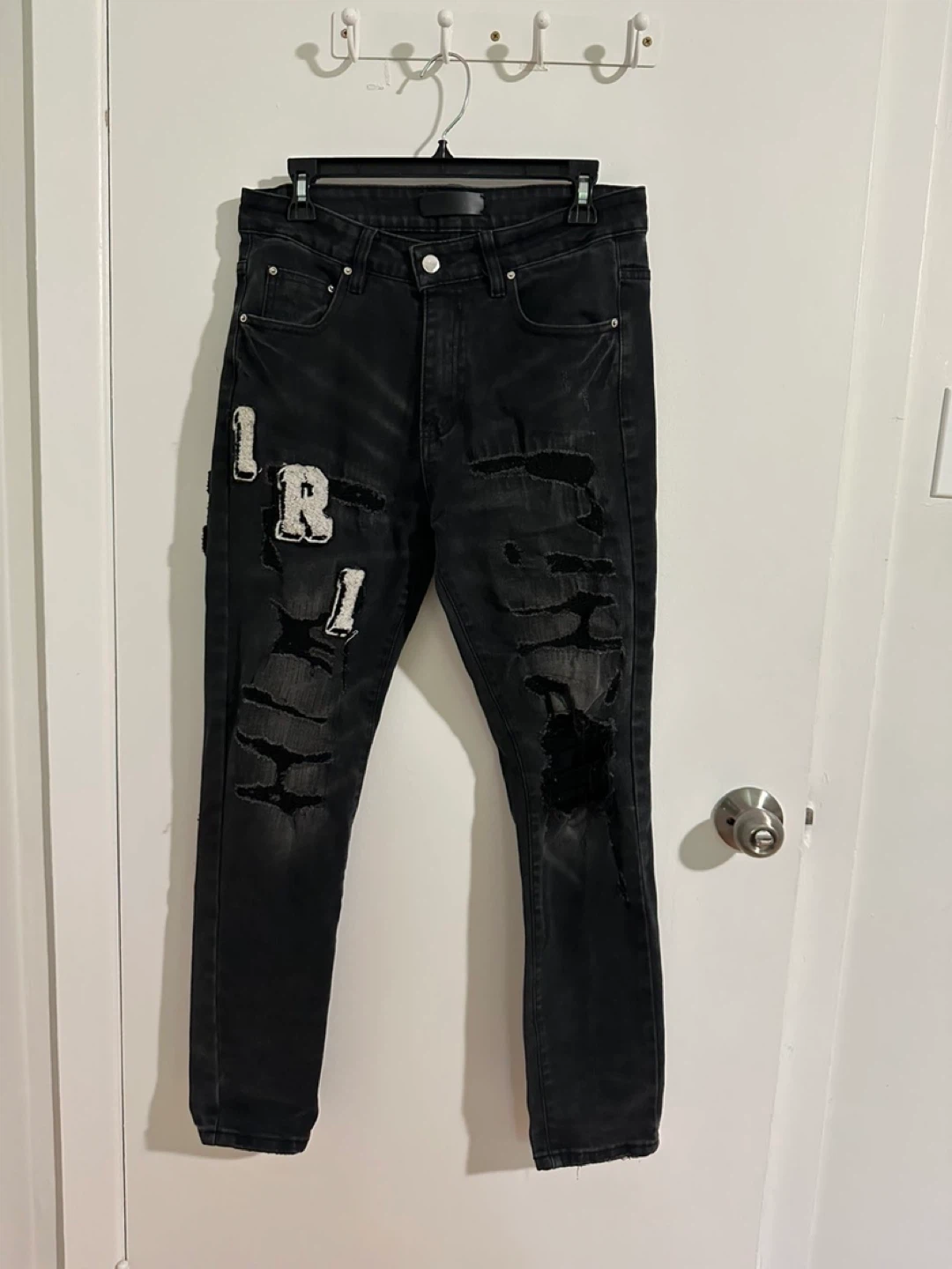 AMIRI Black Distressed Patched Jeans Size 32