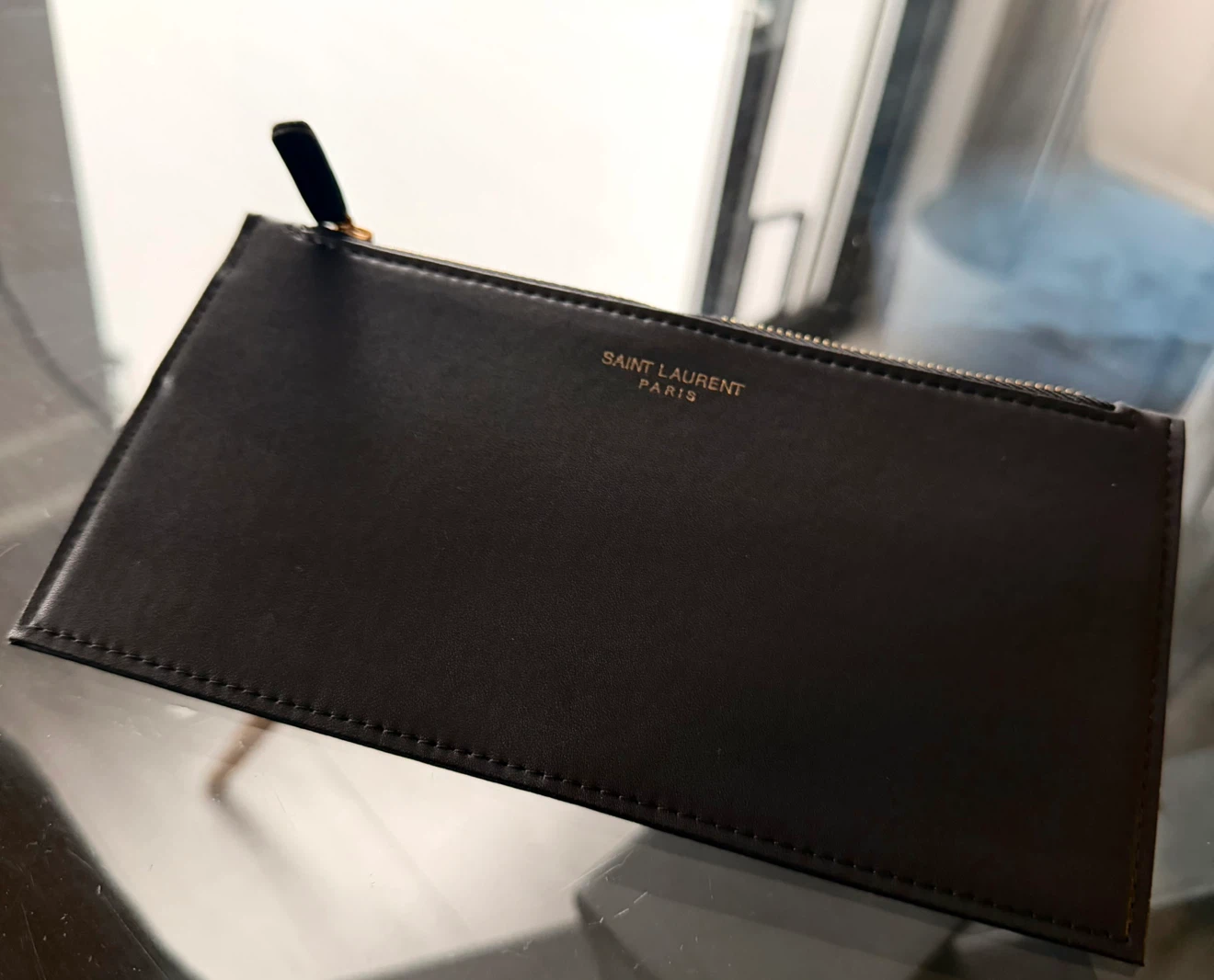 Saint Laurent Paris Black Leather Pouch coin purse wallet