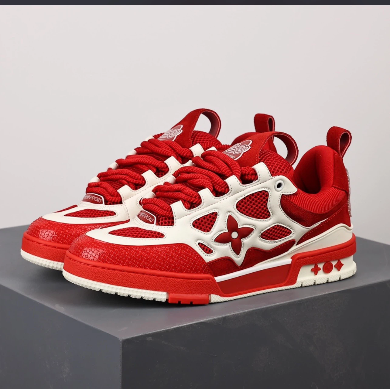 Red and White Louis Vuitton Sneakers